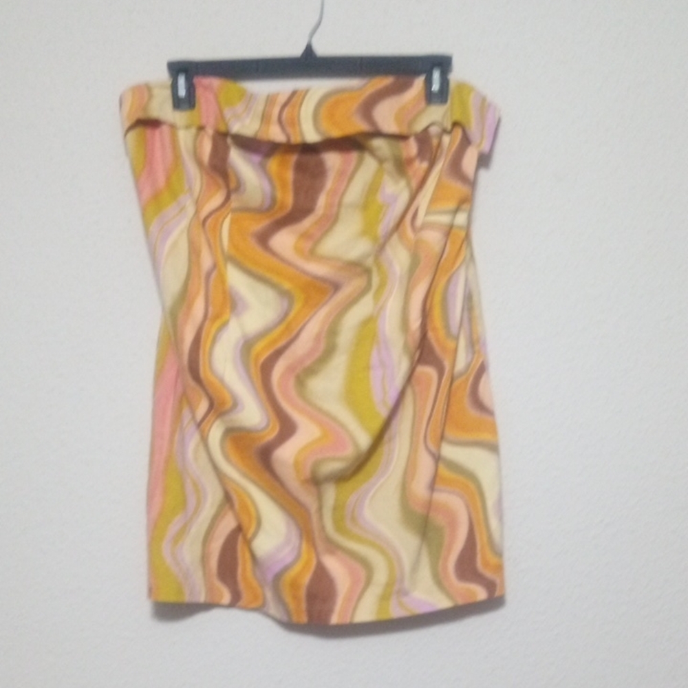 Wild Fable Strapless Dress with Colorful Wave Design